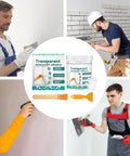 Killer Clear Roof Sealant And Heavy Duty Waterproof Adhesive That Slaps Down A Tight Leak Barrier On Tile Grout Concrete Patios And Basements All Season Long in use by contractors with tools.