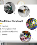 Traditional handcraft process of Rose Floral Stained Glass Table Lamp With Antique Brass Curved Base, Handmade Reading Lamp, LED Bulb Included.