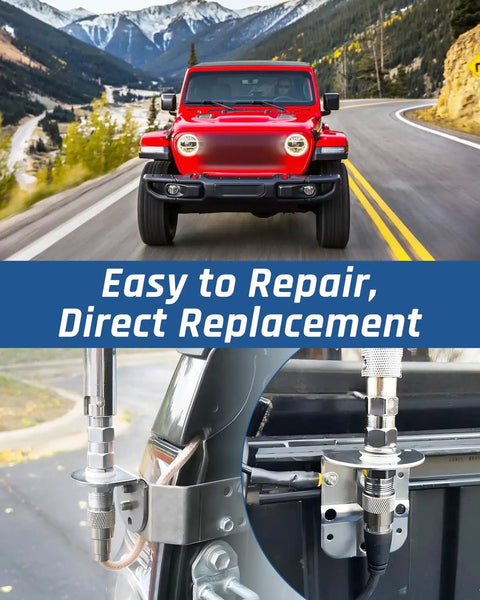 Heavy Duty CB Antenna Stud Mount Adapter With SO239 Connector For Three Eighths By Twenty Four Threads Fits Any Mounting Surface With A Half Inch Hole Two Pack shown installed on red SUV