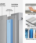 Top Shelf Commercial Fridge And Freezer Combo With Wifi Smart Control Dual Zone 36 Cu Ft Upright Stainless Steel Cooler showing insulation and steel layers.
