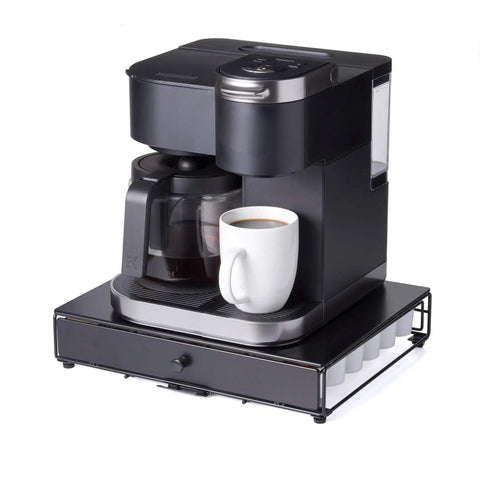 Rolling Black Finish Coffee Pod Storage Drawer For K Cups Holds 42 Pods Extra Wide Under Coffee Pot Space Slim Countertop Organizer