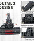 Details of Universal Vacuum Floor Brush Head Fits 32 And 35 Mm Attachments For Hard Floors And Carpet with canister hook.