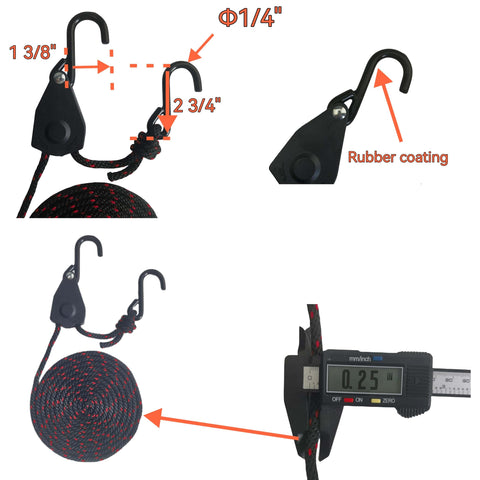 Heavy Duty Ratchet Tie Downs 4 Pack 12 Ft Each 1000 Lb Break Strength for Securing with rubber-coated hooks and measurements