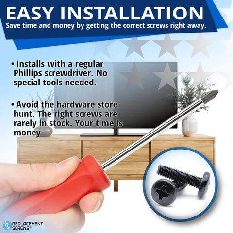 Easy installation of Top Shelf Replacement TV Stand Screws Compatible With Samsung 6003-001334 with screwdriver and black screws.