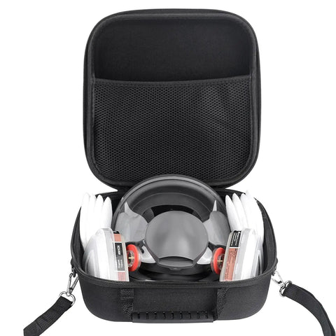 Hard Protective Travel Case For 3M Full Facepiece Reusable 6700 6800 6900, EVA Water Resistant and Dustproof, open view with foam inserts