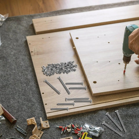 Assembling wood with Nickel-Plated Flat Head Hex Socket Bolts And Barrel Nuts Furniture Hardware Kit For Grab-And-Go Easy Assembly