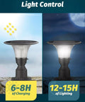 Solar Post Light With Dusk To Dawn Sensor, Easy No Fuss 3000K To 6000K Color Temperature, IP65 Waterproof Outdoor Lamp, day-night view