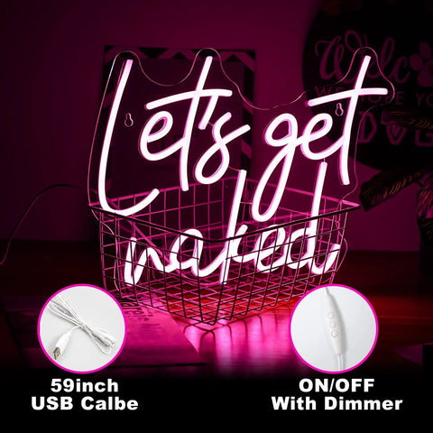 Lets Get Naked Pink Neon Sign For Bedroom Decor LED Neon Light Wall Art For Girls Room And Dormitory 15.7 by 11.8 Inches