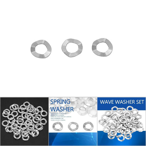 Heavy Duty Wave Spring Washers M8 50 Pack Stainless Steel Anti Loosening Hardware, shown in a set for shock absorption.