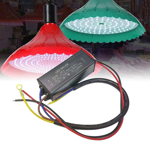 Top Shelf Heavy Duty LED Driver Power Supply For Outdoor Patio And Yard Lighting Runs Slick On Rugged Aluminum Housing With Rock Solid Surge Protection underneath colorful LED lights.
