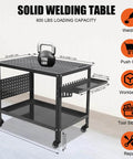 36 By 24 Inch Beefy Heavy Duty Welding Table On Wheels With Storage And Pegboard Portable Steel Welding Bench For Hobbyist Shop Black Built For Stability With 600 Pound Capacity And Easy Mobile Setup