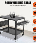 Heavy Duty Portable Welding Table With Easy Roll Caster Wheels And Debris Trap, 1200 Lb Steel Welder Cart Built Like A Tank For Your Next Big Shop Project, 24x36 inch steel surface.