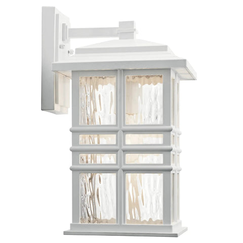 Beacon Square Outdoor Wall Light In White 1 Light Exterior Sconce With Clear Hammered Glass Craftsman Style For Porch And Patio Illumination