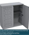 Beefy Outdoor Storage Cabinet With Doors And Shelf Grey Weatherproof HDPE Resin Box for Patio Garden 34x15x36 Inches open view