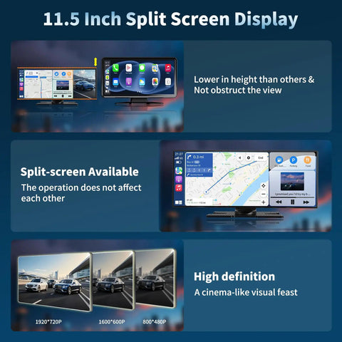 Huge 11.5 Inch Wireless CarPlay Screen With Android Auto All In One Car Stereo Touchscreen split-screen display overview