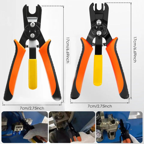 3 In 1 Angled Air Line Removal Pliers For Quick Release Of Push To Connect Pneumatic Fittings One Quarter To One Half Inch Your Go-To Tool For Auto Shop And DIY Air Hose Work, 17cm black and orange
