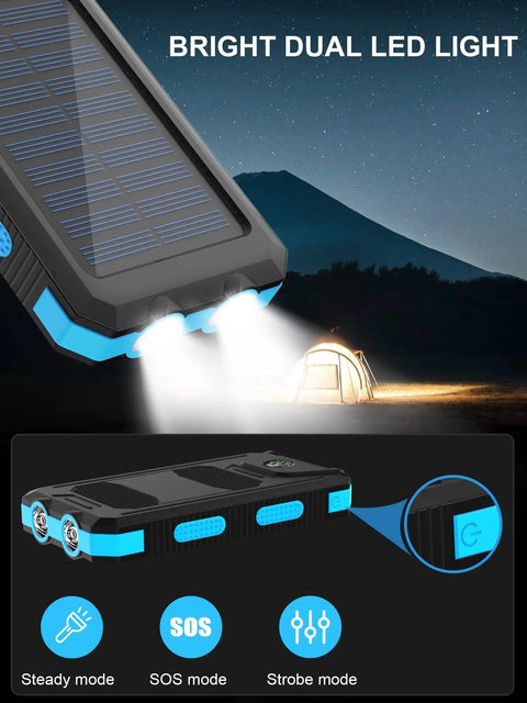 Ultra Portable 38800mAh Solar Charger Power Bank with USB C Input Output waterproof LED flashlights for camping