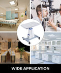 Beefy Dual Instrument Motorized Working Table For Optics And Eyewear in clinic, lab, shop, featuring adjustable carbon steel frame.