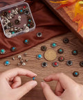 Close-up of hands assembling decorative 40 Piece Coin Screw Rivets And Decorative Buckles Featuring Eight Killer Sunflower Castings.