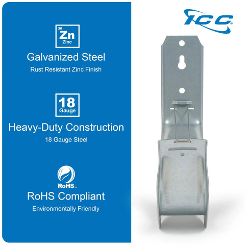 4-Inch Wall Mount J Hook 25-Pack With Retainer Clips Galvanized Steel Zinc Finish Heavy Duty Cable Management For Structured Cabling ETL Listed For Commercial And Government Projects, shown with features.