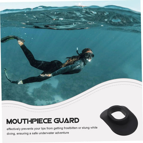 Diver using 2 Pack Lip Guard For Diving Soft Silicone Mouthpiece Cover underwater, sting resistant and cold water ready.