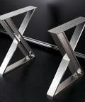 Premium Heavy Duty Brushed Stainless Steel Table Legs Featuring Anti Slip Leveling Feet And Quick No Sweat Assembly For Rock Solid Desk Or Bench Frames At Seventy Two Cm Tall, angled view.