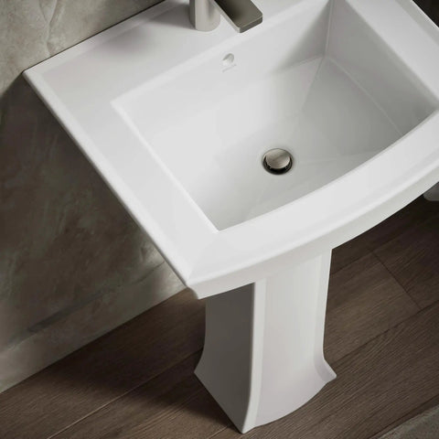 Archer Pedestal Bathroom Sink Basin With One Hole Faucet Drilling Sleek Vitreous China White 24 Inches Long By 20.5 Inches Wide
