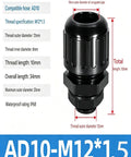 Rock Solid PA66 Nylon Corrugated Conduit Fitting Metric M Screw On Connector, M12*1.5, 34mm long, waterproof for cable sealing.