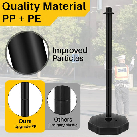 34 Inch Plastic Traffic Delineator Cones With Weighted Fillable Bases And Portable Safety Posts For Quick Jobsite Setup, Black