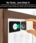 No Sweat Window Mount Security Cam With HD WiFi Live Streaming And Rock Solid Color Night Vision mounted on a window with adhesive.
