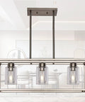 Three Light Modern Pendant Chandelier With Glass Shades In Brushed Nickel For Dining Room Living Room Kitchen Island Farmhouse Style Hanging Light Fixture angled front view