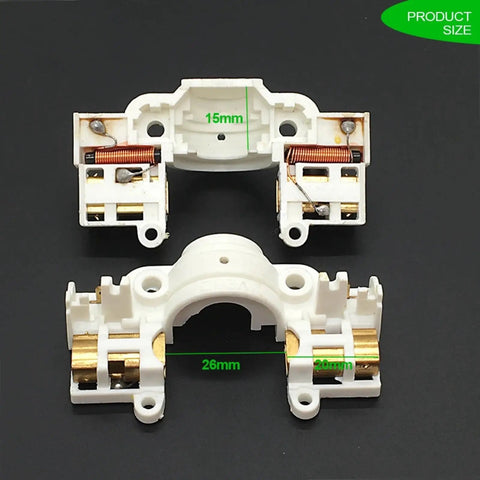 Top Shelf Carbon Brush Holder Plate Assembly For Electric Drills And Power Tools Replacement Bracket, white plastic with brass contacts.