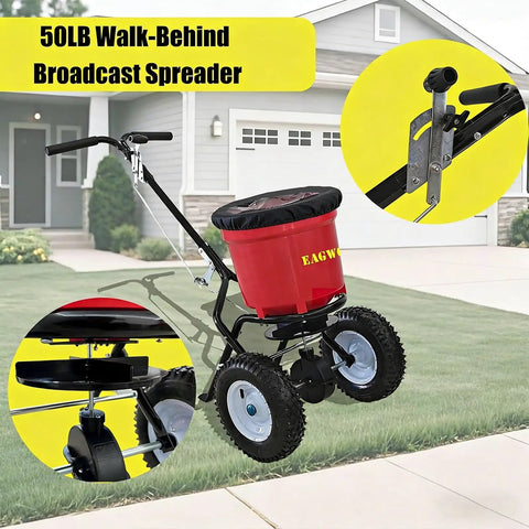 50 Pound Lawn And Fertilizer Spreader With Rustproof Poly Hopper And Epoxy Coated Frame