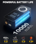 Cordless Tire Inflator Portable Air Pump With Digital Gauge And LED Light showcasing powerful battery life with 10000 mAh
