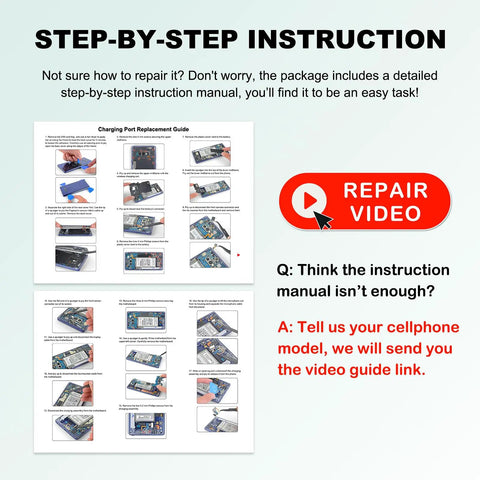 Step-by-step instruction manual for the No Sweat Charging Port Dock Board Replacement Kit For Galaxy S25 Plus Us Variants.