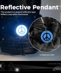 World Peace Reflective Gear For Nighttime Safety You Can Toss On Backpacks Bicycles Pet Ropes Clothes And Keychains Blue Double Sided Brightness Waterproof Lightweight 2.56 Inch Disc attached to backpack