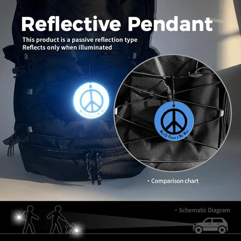 World Peace Reflective Gear For Nighttime Safety You Can Toss On Backpacks Bicycles Pet Ropes Clothes And Keychains Blue Double Sided Brightness Waterproof Lightweight 2.56 Inch Disc attached to backpack