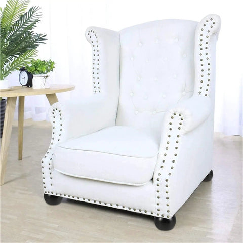 White armchair with black Four Pcs Solid Wood Furniture Legs Round Bun Feet Replacement For Sofa Cabinet Table With Floor Protectors