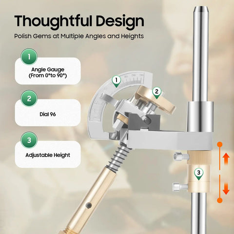 Gem Faceting Machine 180W Jade Polisher adjustable angles and height feature details.