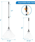 Two Pack Adjustable Yard Rake Set with 63-Inch 15-Tine Big Rake and 30-Inch 9-Tine Small Rake, shown with measurements and adjustable head.