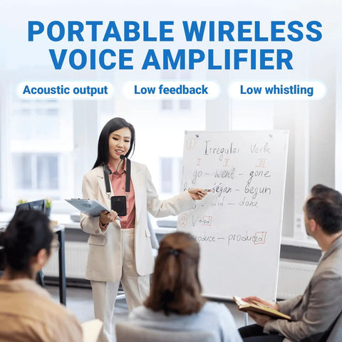 Teacher using Wireless Microphone Headset Beast 15W Megaphone Speaker And Bluetooth Mic Personal PA System in a classroom setting.