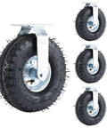 Heavy Duty 10 Inch Pneumatic Caster Wheels Set Of 4 With 2 Swivel And 2 Rigid Hubs, detailed view of knobby rubber tire.