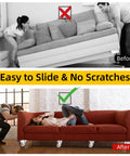 Comparison image showing ease of moving a sofa with 1 Inch Heavy Duty Caster Wheels Set Of 4 With Brakes 100 Lb Capacity Swivel Furniture Casters For Workbench Cabinet And Coffee Table Silent Rubber Wheels For Quiet Glide On Hardwood And Carpet