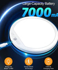 Rechargeable Motion Sensor Ceiling Light With Remote USB C Battery Powered LED 7000mAh capacity and charging time indicators.