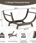Heavy Duty Firewood Rack 25 Inch For Indoor And Outdoor Use Metal Firewood Holder With Thickened Trapezoid Base Design