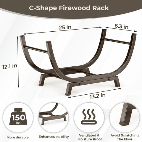 Heavy Duty Firewood Rack 25 Inch For Indoor And Outdoor Use Metal Firewood Holder With Thickened Trapezoid Base Design