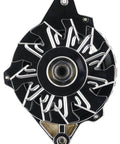 Powermaster chrome GM TPI 100 Amp alternator, front view.