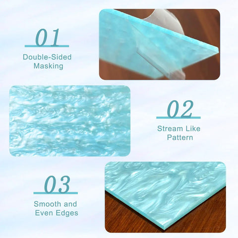 Pearlescent Cast Acrylic Sheets 1/8 Inch Thick In Aqua With Ocean Ripple Pattern For DIY Crafts And Home Decor PMMA Material 12x8 Inch
