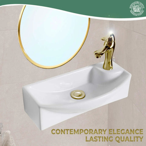 Laura White Ceramic Wall Mount Sink 18 Inch Floating Vessel With Overflow And Single Faucet Hole For Small Bathrooms