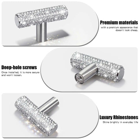 Bling Crystal Cabinet Knobs 2 Pack For Kitchen, Dresser, And Bath Cabinets, Rhinestone Drawer Pulls With Dope Luxe Glam Finish, White Cylinder 1.96 In